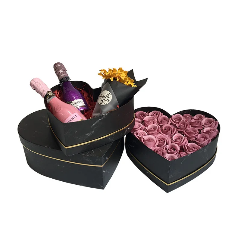 

3pcs a Set Bronzing edge marble heart-shaped flower box Gift box three-piece wedding holiday gift box Valentine's Day gift box