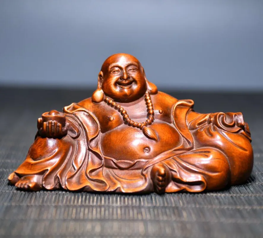 

Archaize seiko Hand-carved boxwood Cloth bag Ingots maitreya Buddha consecrate Buddha decoration crafts statue