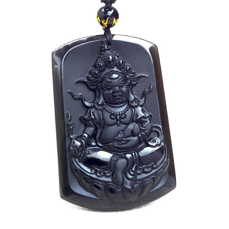 

Men Necklace Pendant Black Obsidian GuanYin Pendant Zodiac Patron saint Gift for Men Women Jades Stone Jewelry