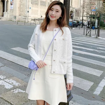 

2020 Spring and Summer new Graceful O neck long sleeve Bright wire single breasted women cardigans coat Sweate