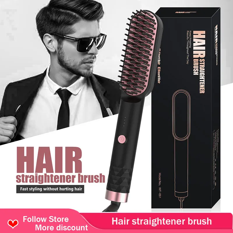 

Hair Straightener Men's Hair Comb Brush Beard Straightener PTC Ceramic Heating Straightening Comb Hair Curler Quick Hair Styler