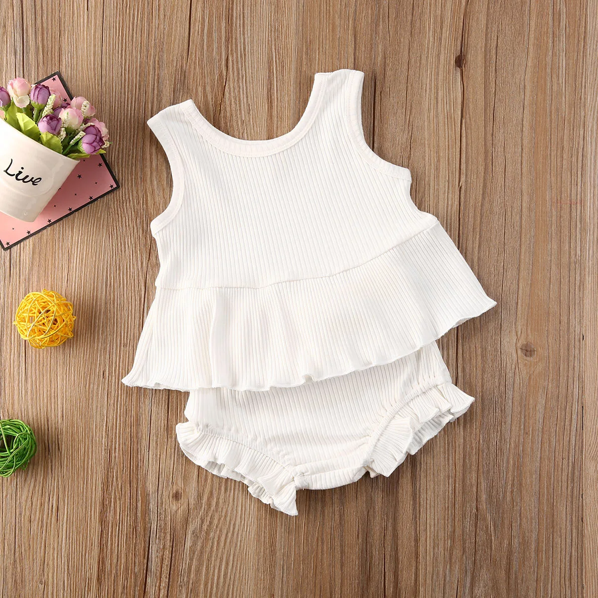 baby clothing set line 2Pcs Summer New Ribbed Baby Girls Clothes Breathable Flouncing Outfits Suit Toddlers Casual Solid Sleeveless Top Shorts Set sun baby clothing set