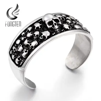 

Fongten Open Bangle Charm for Men Skull Head Hiphop Stainless Steel Men Bracelets Bangles Classic Retro Style Rock Jewelry