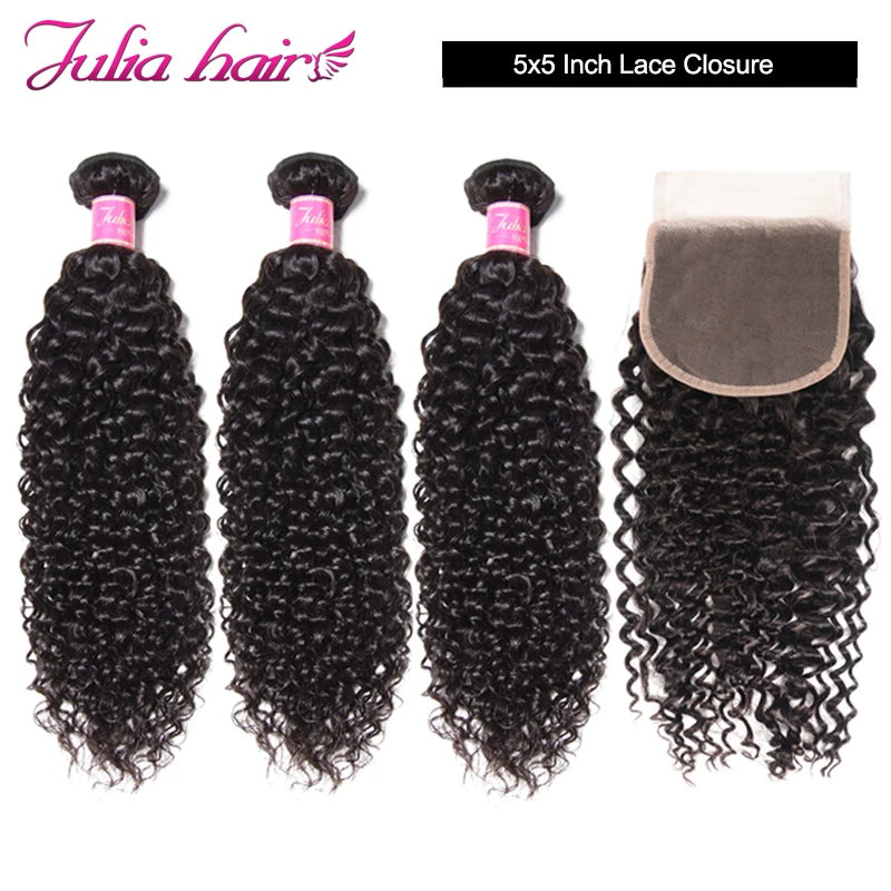 

Ali Julia Hair Curly Hair Bundles With Closure 5*5 Inch Lace 3 Or 4 Bundles With Closure Malaysian Remy Human Hair