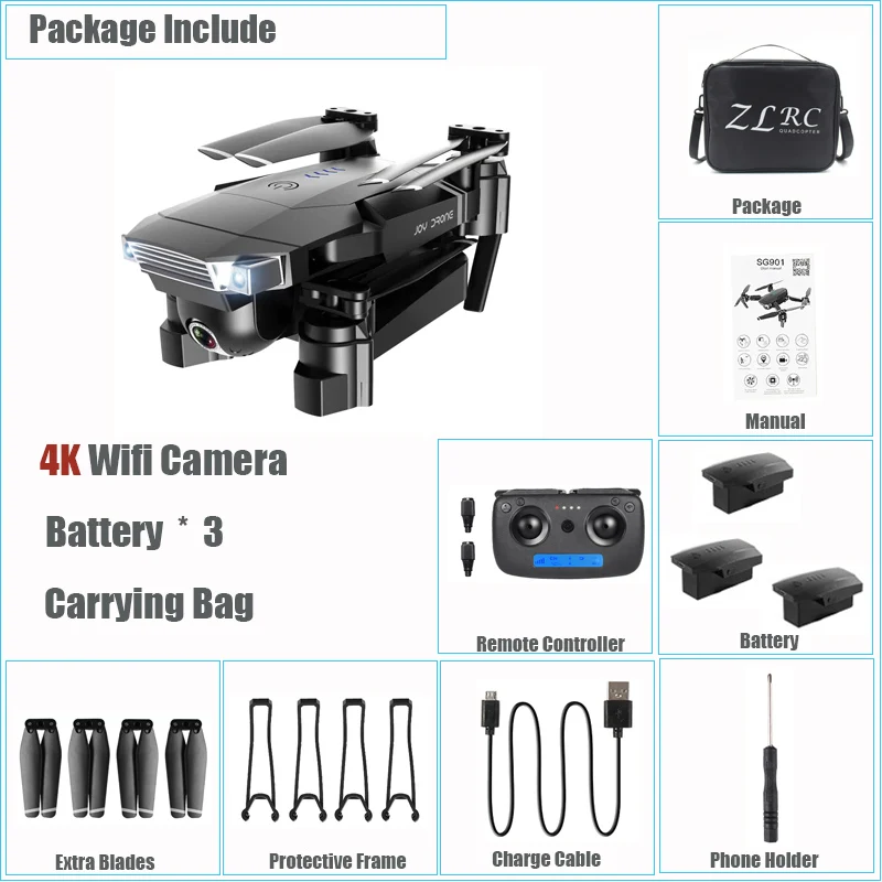 Радиоуправляемый Дрон с камерой 4K HD Wifi FPV Квадрокоптер игрушечный вертолет с двойной камерой оптический поток Следуйте за мной Дрон ручной жестовой съемки - Цвет: 4K 3BATTERY Carrybag