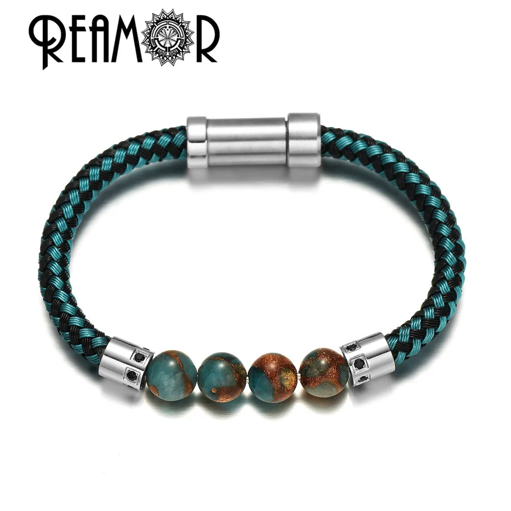 CS002 3 REAMOR, синяя серия Caprice, съемная свобода для самостоятельного изготовления кожаных браслетов, инкрустация цирконием, проволока из нержавеющей стали, браслет для мужчин и женщин, ювелирные изделия - Окраска металла: CS002 3