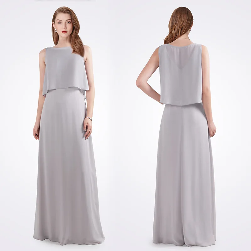 

2020 Dress Crew Neck Pearl Chiffon Elegant Dignified Sleeveless Bridesmaid Formal Dress
