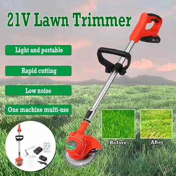 

650W Cordless Lawn Mower Branch Grass Trimmer 18000rpm/min Brush Cutter 2000mAh Lithium Battery Adjustable 90-120cm Garden Tool