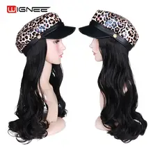 Wignee, леопардовая темно-синяя шляпа, синтетические волосы, парик, черные длинные волнистые волосы для наращивания, черные/белые женские натуральные поддельные волосы для ежедневного/Косплей