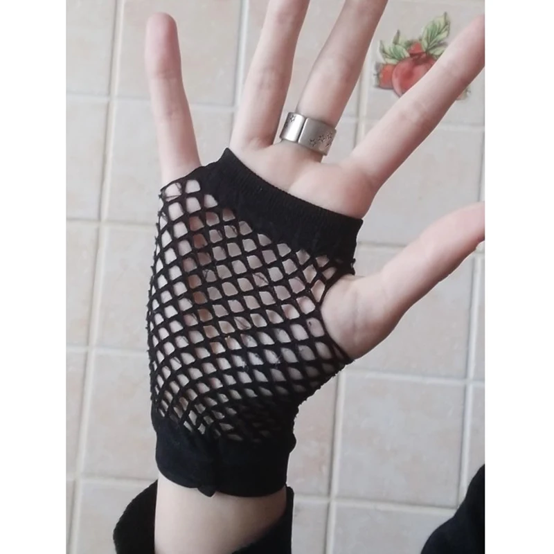 New Black Womens Short Fishnet Net Gloves Fingerless Mesh Gloves