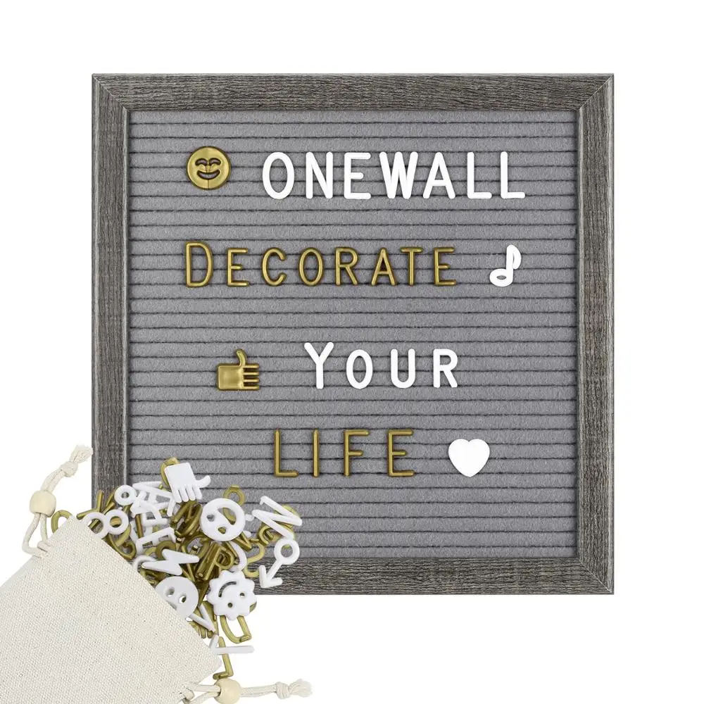 

Onewall 10x10 inch Rustic Wood Frame Black Felt Letter Board Letter Board with Plastic Letters Symbols Emojis 2 Storage Pouches