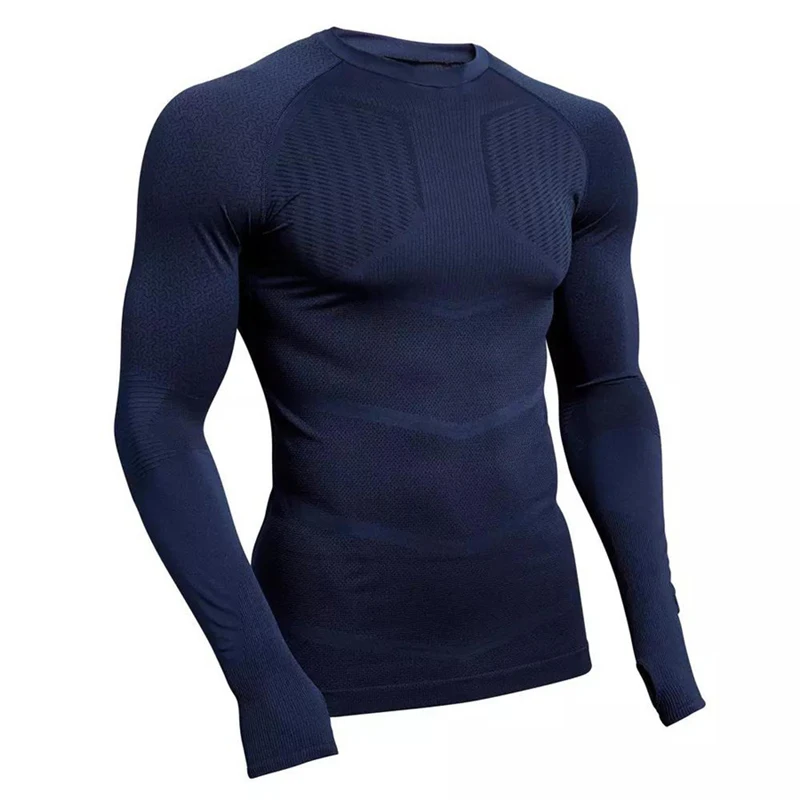 Navy sport shirt Новинка, мужская рубашка для бега с длинным рукавом Rashgard, компрессионная футболка, Спортивная футболка, Мужская быстросохнущая футболка для фитнеса, топы для тренировок, футболка для спортзала - Цвет: Navy sport shirt