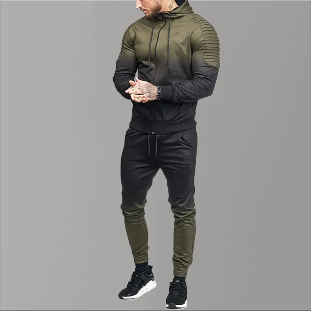 US $15.21 Full Brand Men Tracksuits Hoodies Gradient Fold Sport Suit Men Sets 2020 Causal Sports Suits For Me