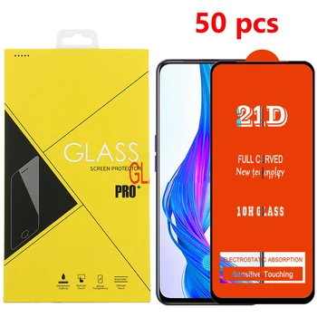 

50pcs 21D Full Cover Tempered Glass Film For OPPO RENO 6.4 6.6 Z F11 Pro K3 K1 A7 A7N A7X 10H Screen Protector With Yellow Box