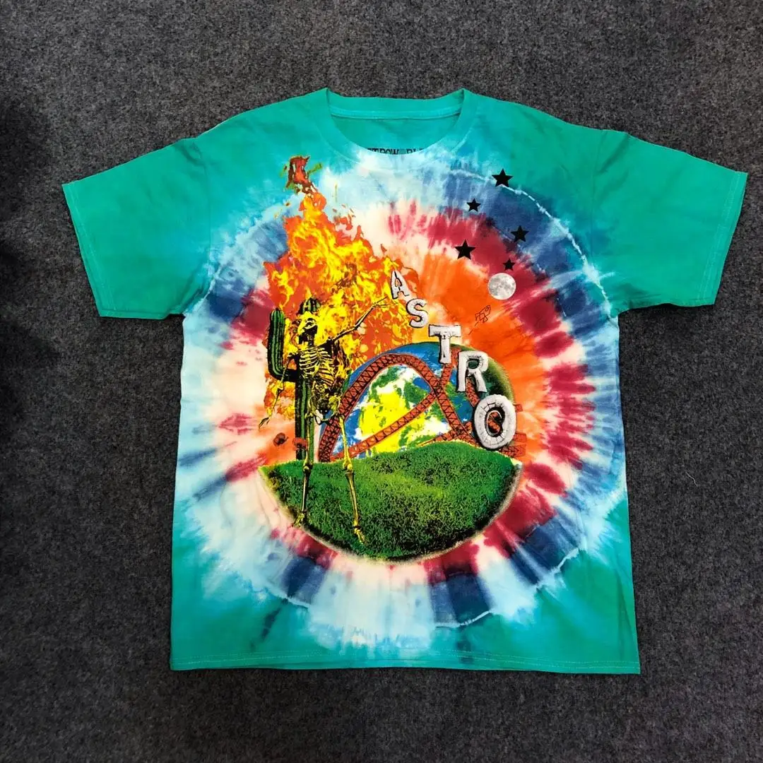 19SS с изображением Трэвиса Скотта Astroworld Festival Run Tie Dye 1:1 футболка уличная хип хоп с изображением Трэвиса Скотта ASTROWORLD футболки для мужчин и женщин - Цвет: 12