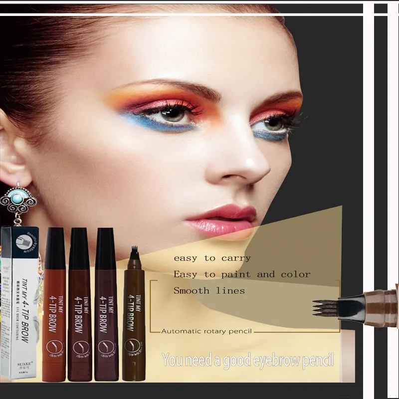 

Liquid Eyebrow Pen Four-claw Eye Brow Tint Makeup Waterproof Four colors Eyebrow Pencil Brown Black Grey Brush Cosmetics