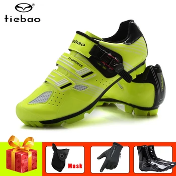 

TIEBAO cycling shoes men women green mountain bike shoes cover self-locking mtb shoes superstar winter bicycle gloves SPD shoes