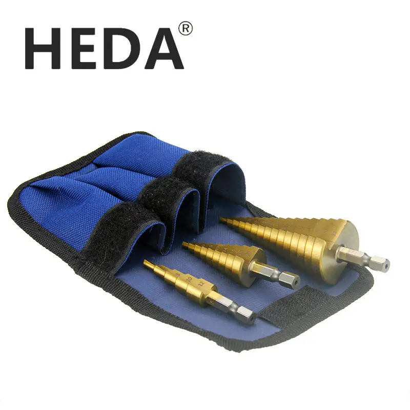 HEDA hexagonal handle straight slotted step drill Alloy thin aluminum plate iron plate drilling set pagoda drill 3pcs