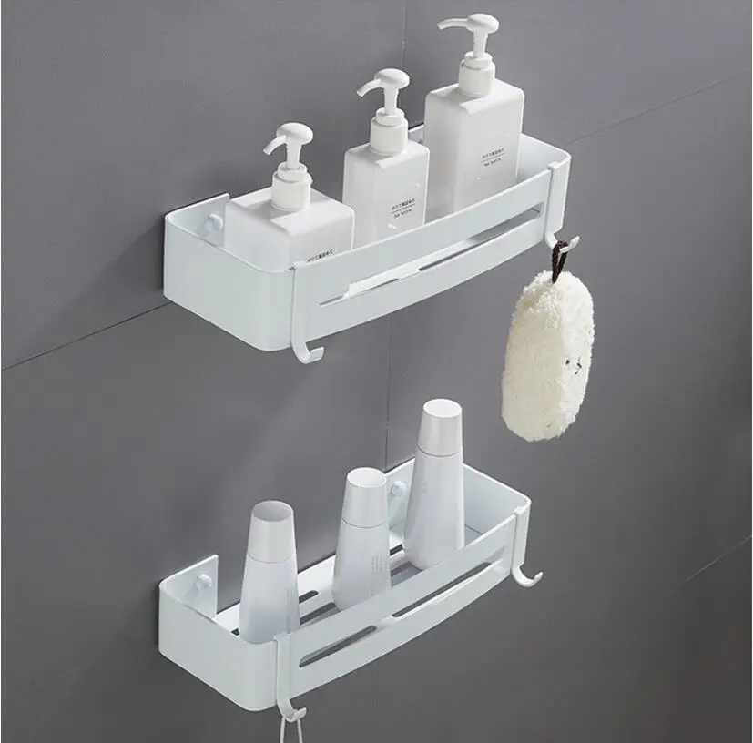 Vidric Nail Free Light Space Aluminum Bathroom Shelves Wall Mounted Bathroom Shelf Bathroom Storage Rack Easy to Install - Цвет: double tier white