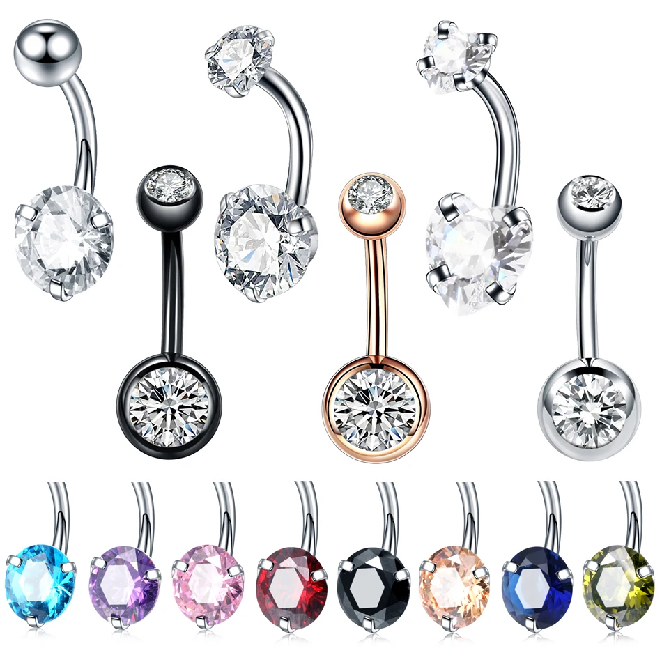 

1PC 14G Steel Crystal Zircon Belly Button Rings Piercing Navel Bar Piercings Rose Gold Ombligo Piercings Sexy Women Jewelry Gift