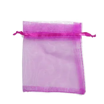 

Organza jewelry storage bags Drawable Rectangle Fuchsia 12cm x9cm(4 6/8" x3 4/8"), 100 PCs