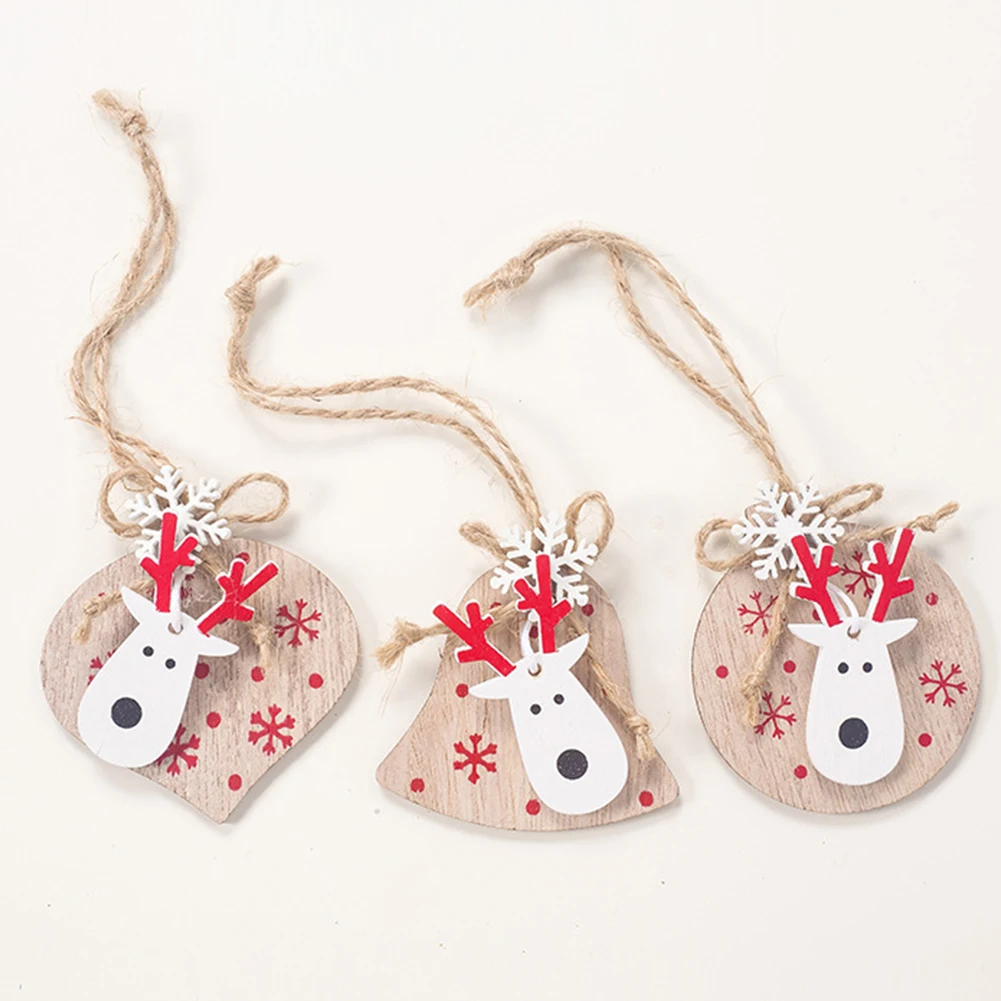 

3pcs Printed Party Kids Gift Toy Home Snow Holiday Christmas Tree Ornament Cute Reindeer Hanging Pendant Shopping Mall Wooden