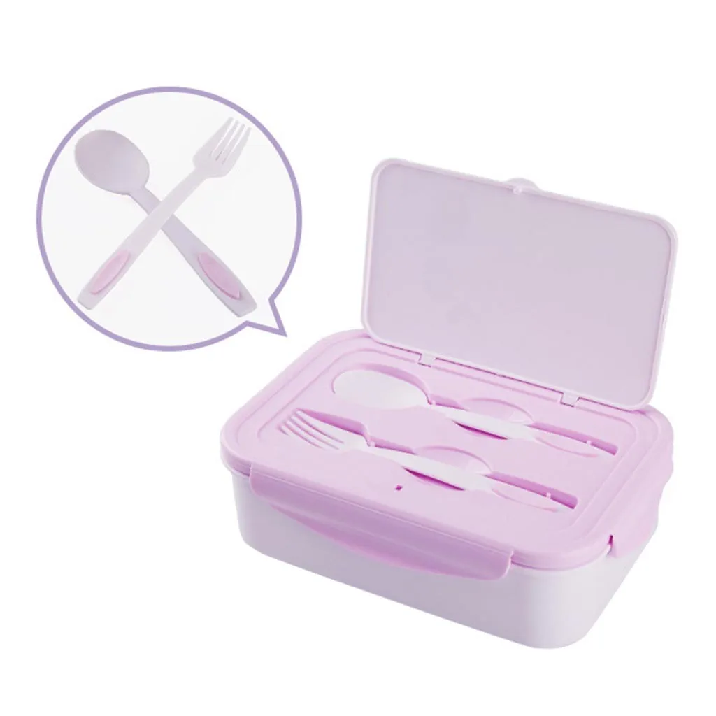 Seal bento box Ланч-бокс 1400 мл детский Бенто-бокс с 3 отделениями и столовыми приборами(вилка и ложка) 20x13x7 см Прямая поставка#0338