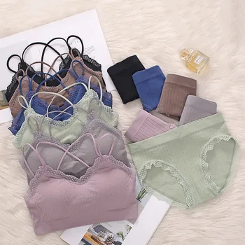 

Fashion Lace Bra Briefs Set For Women Lingerie Seamless Crop Top Push Up Bralette Active Bra Sports Underwear Set