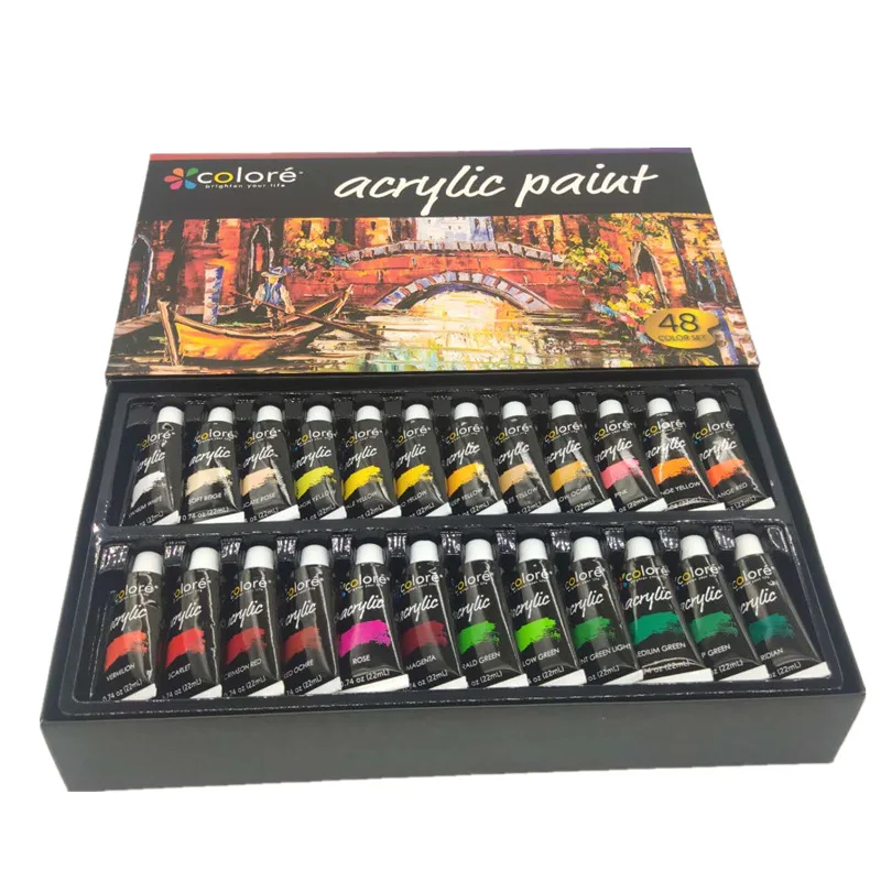 Acrylic Paint Set,48 x22ml Tubes Artist Quality NonToxic Rich Pigments Colors Great for Kids Adults Professional Painting Crafts