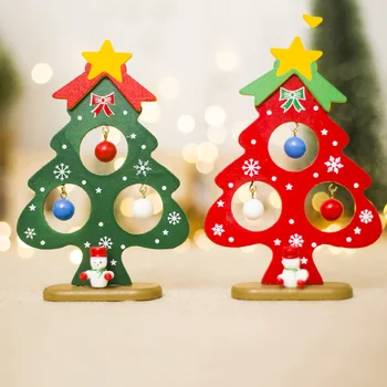 

Christmas Tree Small Ornament Mini Painted Christmas Tree Decorations Christmas Wooden Card New Year's Decorations For Home (F)