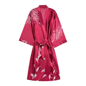 

Simulation Silk Bridesmaid Red Bride Morning Robe Pajamas Ladies Spring and Summer Long Home Womens Robes Sleepwear