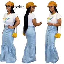 Синяя джинсовая сексуальная Длинная юбка, женская одежда, осень-зима, уличная одежда на пуговицах, бодикон, высокая талия, макси юбки для женщин s