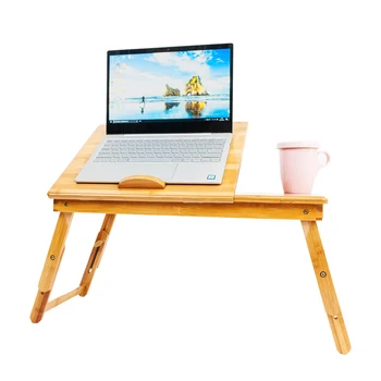 

53cm Smooth Adjustable Computer Desk with Cup Stand Wood Color