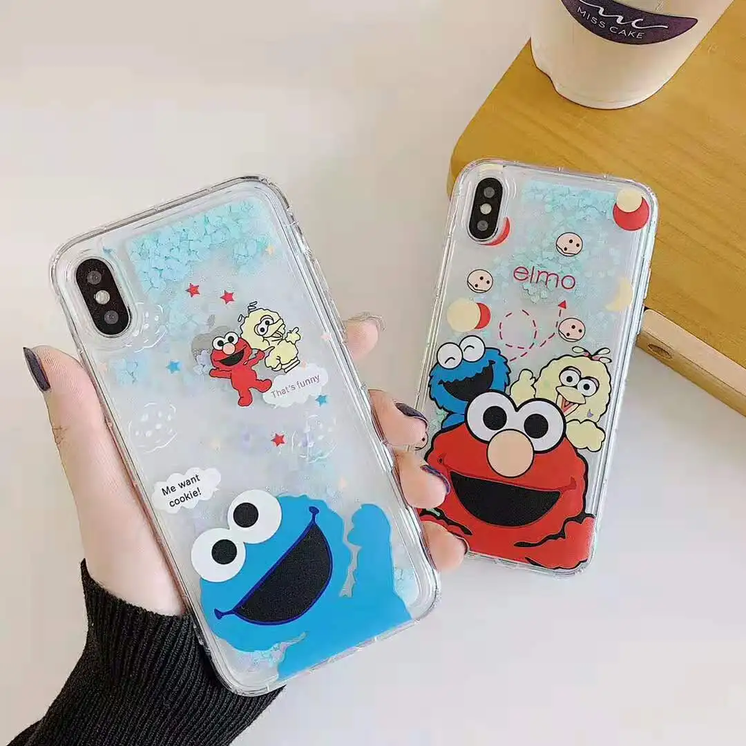 Cute cartoon sesame street quicksand soft silicone glitter mobile phone case for iPhone X XR MAX 7 6 6s 8 plus anti-fall cover | Мобильные