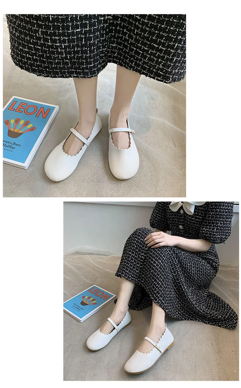 Women Casual Comfort Retro Loafers Fashion Classic Soft Leather Flats 2021 White Black Designer Round Toe Mary Jane Ballet Shoes