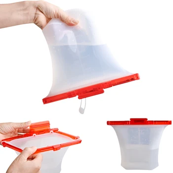 

1000ml Food Storage Bag Washable Flodable Reusable Leakproof Soft Silicone Wide Mouth With Scale Fruit Sealed Kitchen Tool