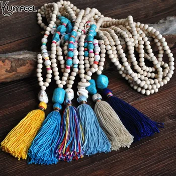 

Yumfeel Brand New Stone Beaded Necklace Handmade 6 Colors Tassel Necklace Jewelry Women