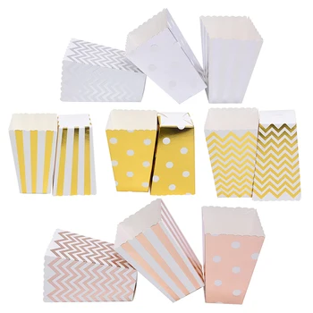 

6/12pcs Gold Silver Popcorn Box Stripe Wave Dot Candy Snacks Popcorn Boxes Movie Snack Packaging Wedding Birthday Party Supplies