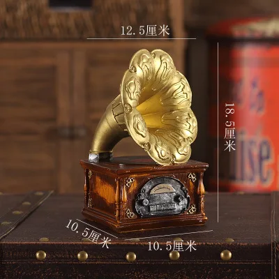 Resin European Retro Recorder Bar Crafts Cafe Gramophone Model Home Decoration Accessories - Цвет: 10X10X18CM