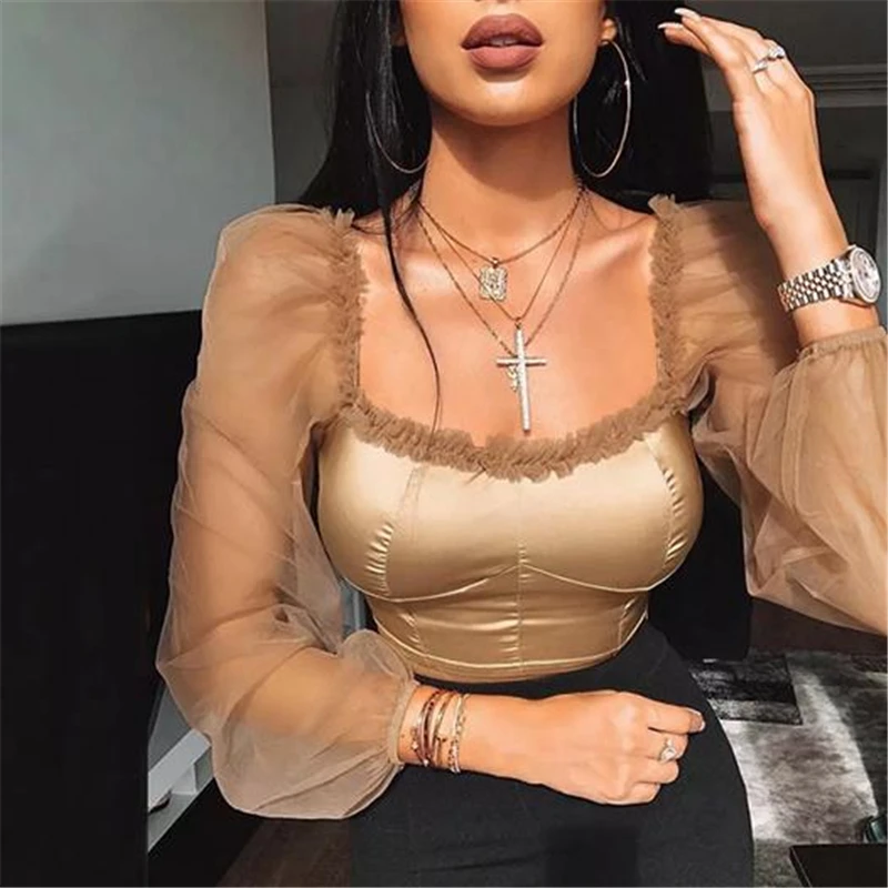 Womens Tops and Blouses Ladies Tulle Square Neck Frill Mesh Top Vintage Puff Long Sleeve Party Tee Shirt Elegant Blouse Top Womens Tops and Blouses Ladies Tulle Square Neck Frill Mesh Top Vintage Puff Long Sleeve Party Tee Shirt Elegant Blouse Top