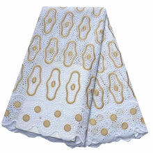 Хлопок, африканская сухая кружевная ткань, нигерийская кружевная ткань, швейцарская вуаль, швейцарская белая с золотом для платья