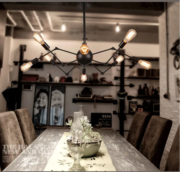 LOFT ретро большой паук люстра Освещение DIY 14 огни Эдисон Ретро Винтаж E27 AC 110 В 220 В черный Освещение люстры современные