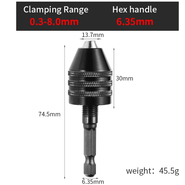 Drill Chuck Keyless Screwdriver Impact Driver Adaptor Electric Micro Motor Clamp Mini Chuck Fixture Hex Shank Drill Bits Adapter 0.3-8.0 6.35mm Hex