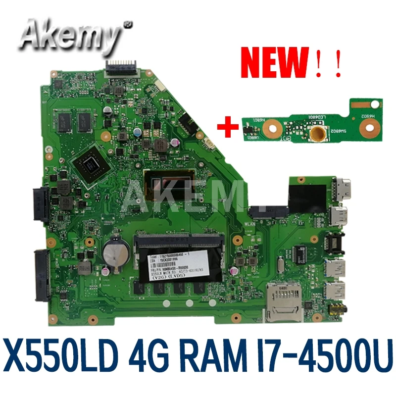 Akmey X550LD материнская плата для ноутбука For Asus A550L Y581L W518L X550LN тест оригинальная I7-4500U