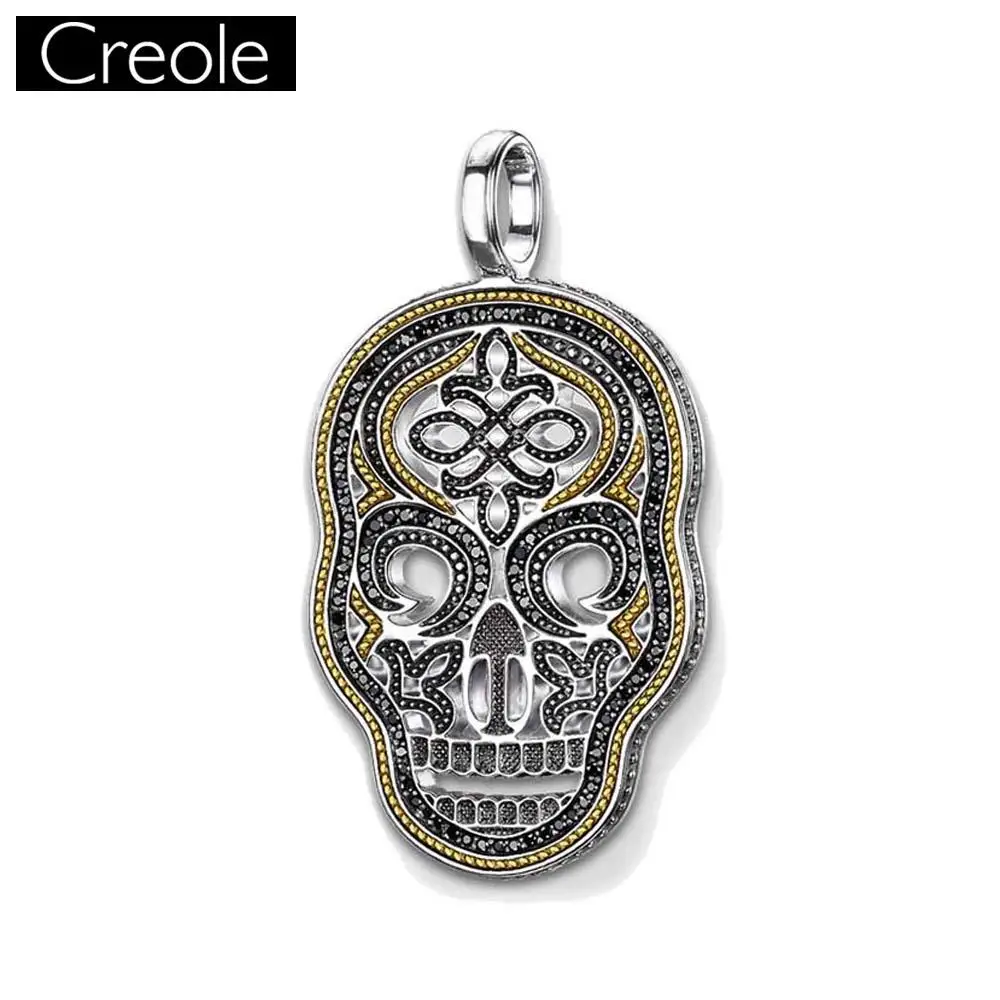 Кулон в форме черепа маска Золото Цвет 925 стерлингового серебра для мужчин стиле