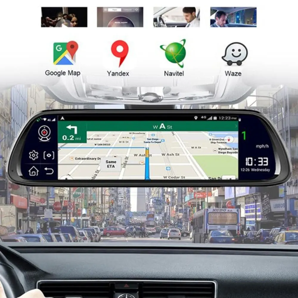Автомобильный видеорегистратор DashCam 1" 4G ADAS Android 8,1 WiFi камера с зеркалом заднего вида HD 1080P двойной объектив видеорегистратор gps навигация мультимедийный плеер