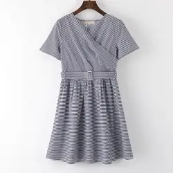 200 платье большого размера 2019 летнее свободное платье в полоску в Корейском стиле с короткими рукавами, юбка больших размеров d