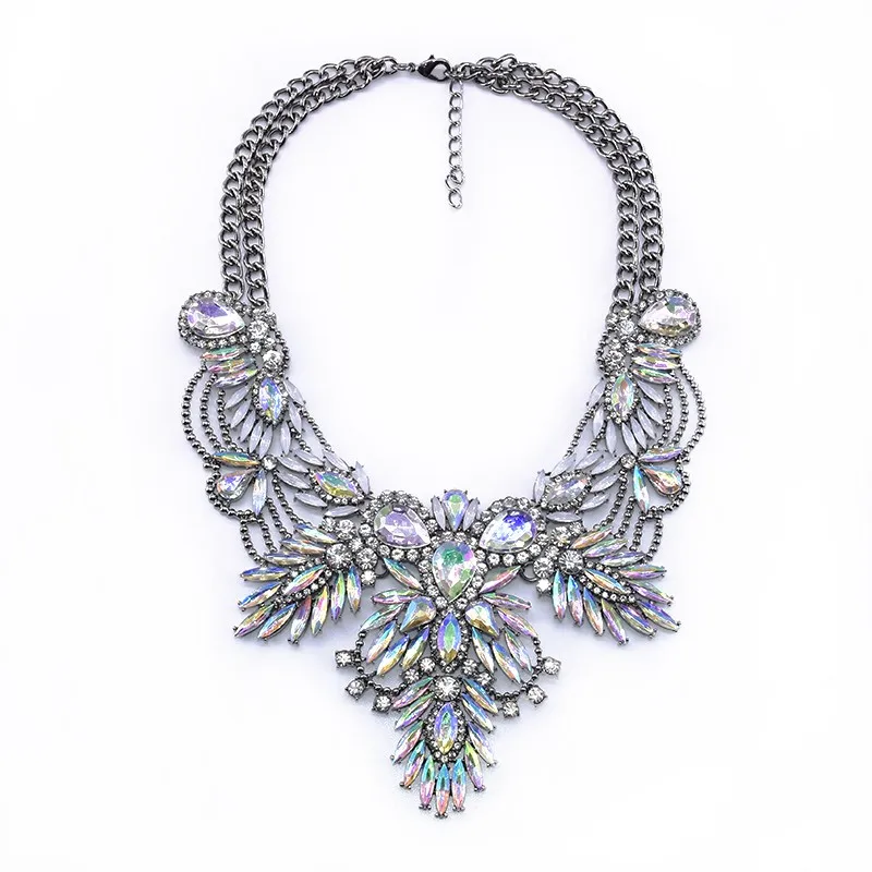 Новая женская Мода Bijoux Красочные акриловые бусины массивные цепи кристалл колье ожерелья подвески - Окраска металла: ab crystal