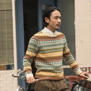 

mens sweaters Autumn and winter England retro crew neck sweater sweater Fair Isle Jacquard Sweatshirt Casual slim sweater