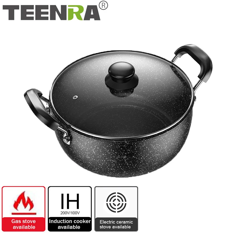 Teenra 26cm Japanese Style Soup Pot Nonstick Maifan Stone Pot Aluminum